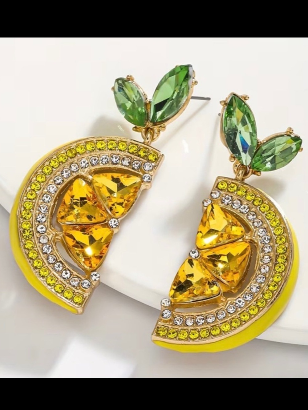BETSEY JOHNSON Sparkling Bejeweled Lemon Slice Enamel & Crystal Earrings NEW NWT - Picture 4 of 6